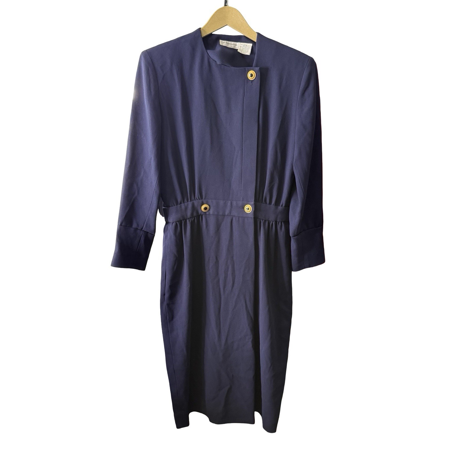 Liz Claiborne Womens Size 6 Navy Blue Midi Dress Gold Button Career Office USA