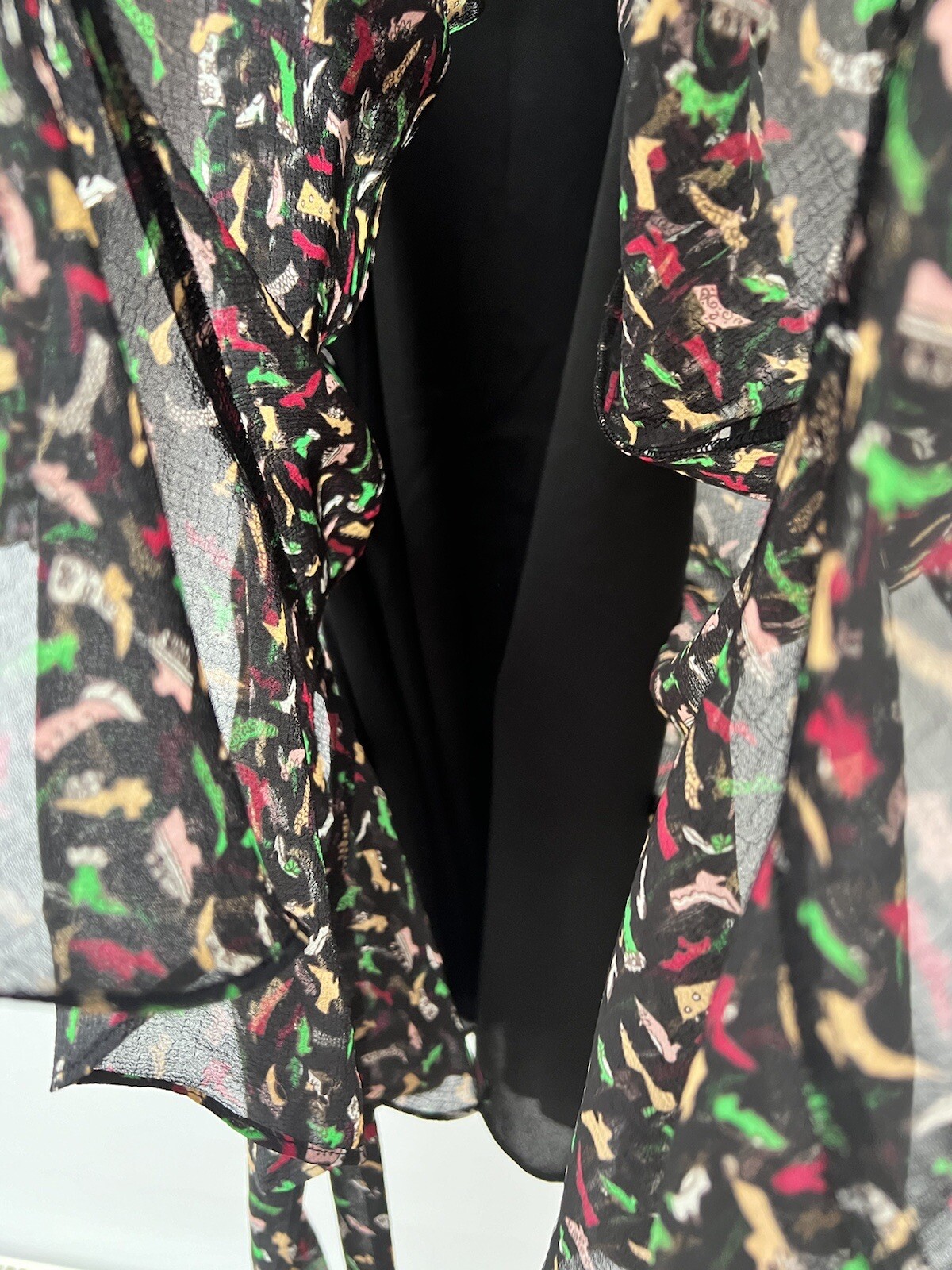Whistles Izzy Shoe Print Long Sleeve Belted Mini Dress Black Multi Women’s UK 8