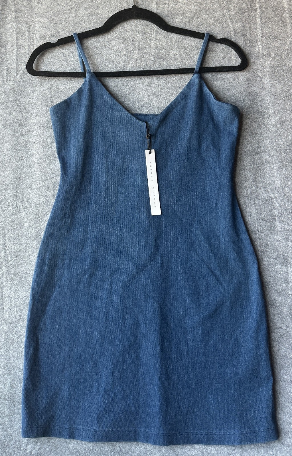 Susana Monaco Denim Blue Mini Dress Medium NWT Stretch Sleeveless V-Neck Bodycon
