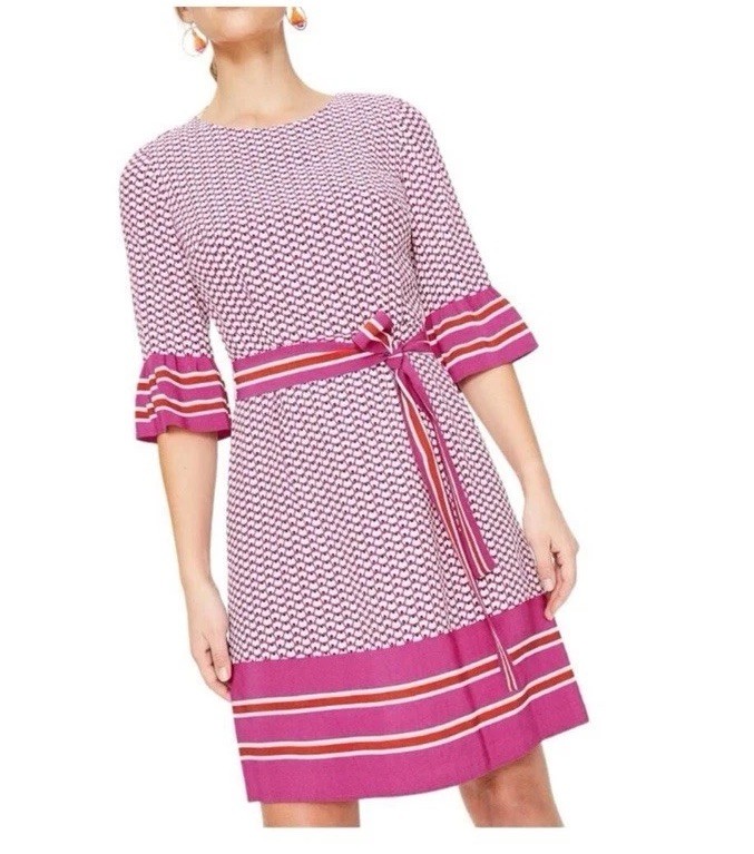 Boden Andrea Belted Pink White Dress Size 10R