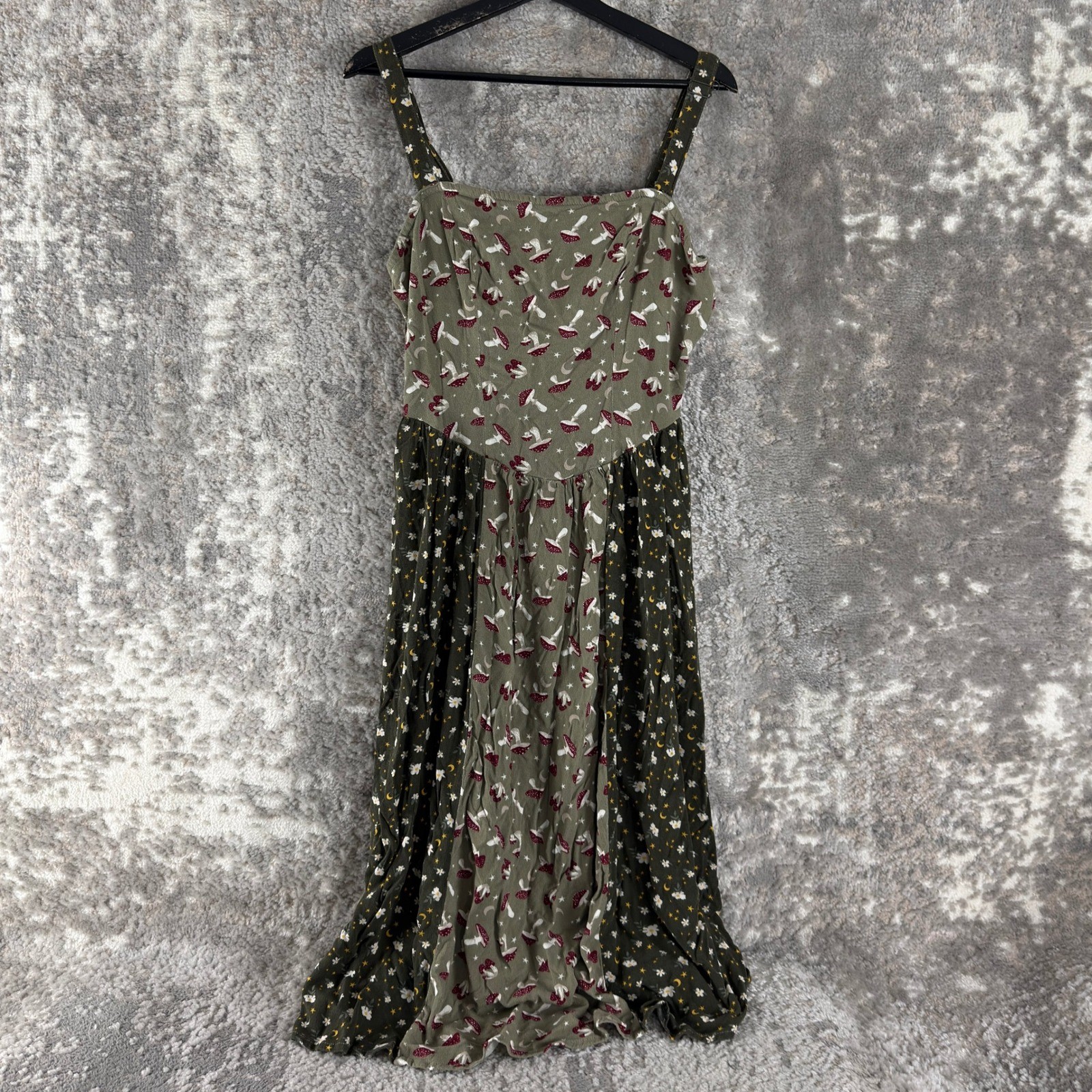 Thorn & Fable Size XL Mushroom Celestial Cottagecore Midi Dress Green Fairycore