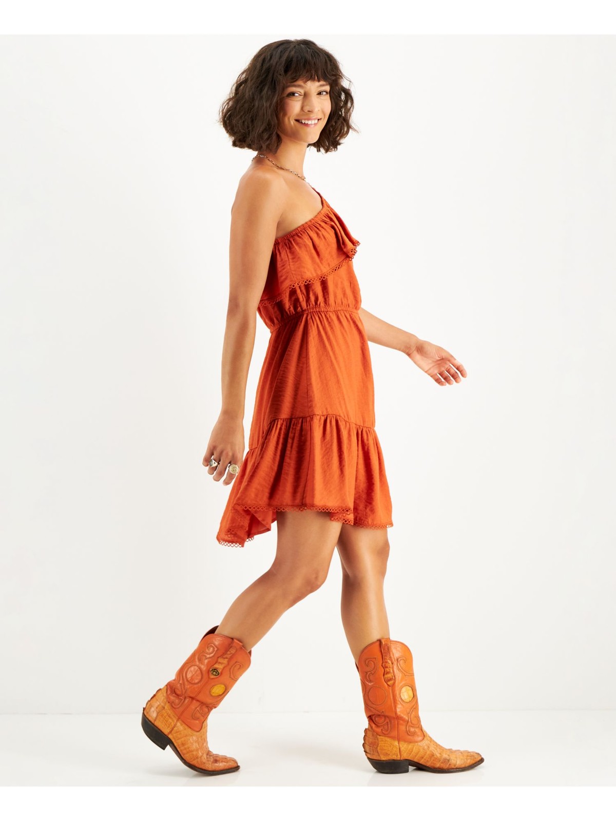 BAR III DRESSES Womens Orange Lined Pullover Cap Sleeve Fit + Flare Dress M