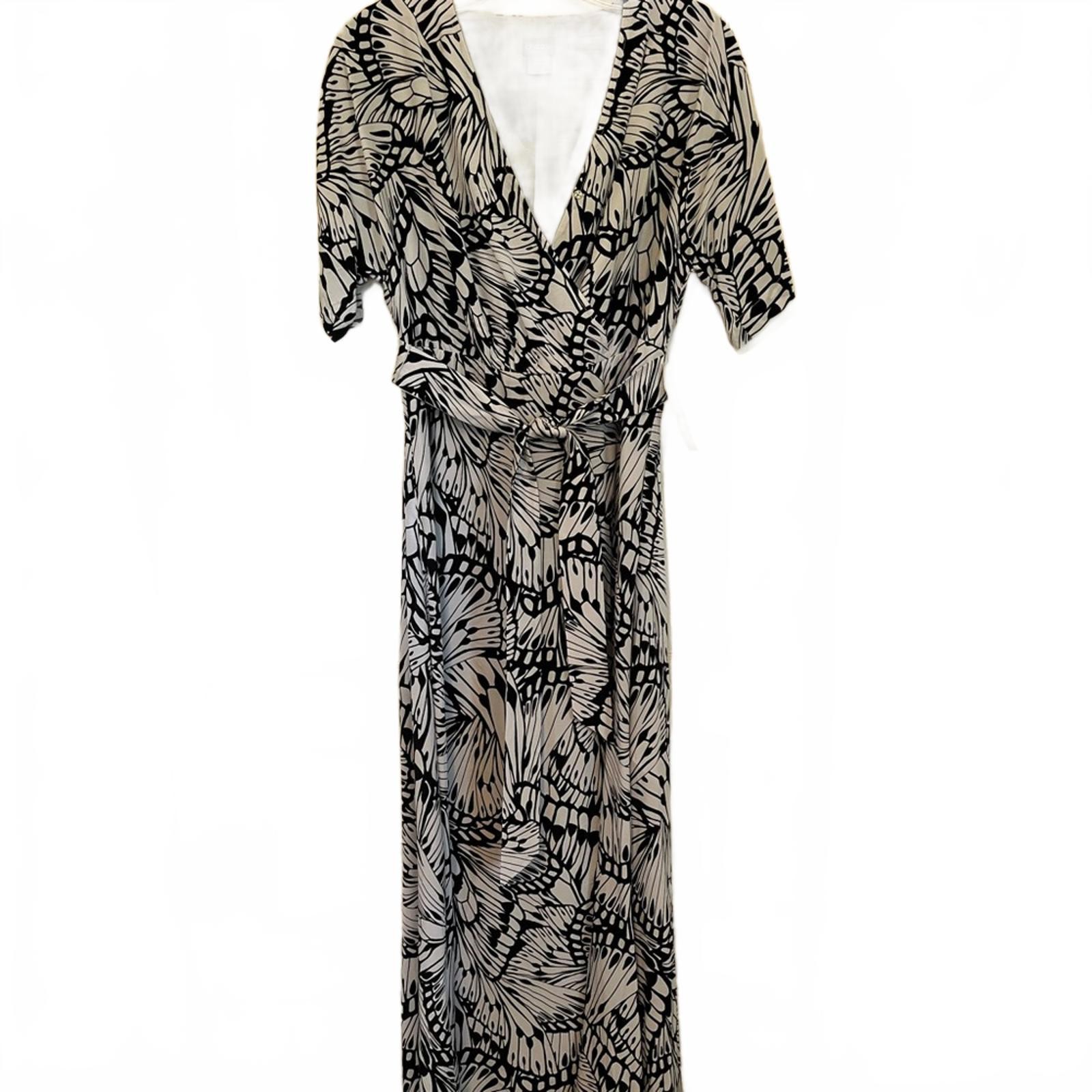 Chico’s Black & White Butterfly Maxi Dress w/ Pockets – Flowy Casual Chic