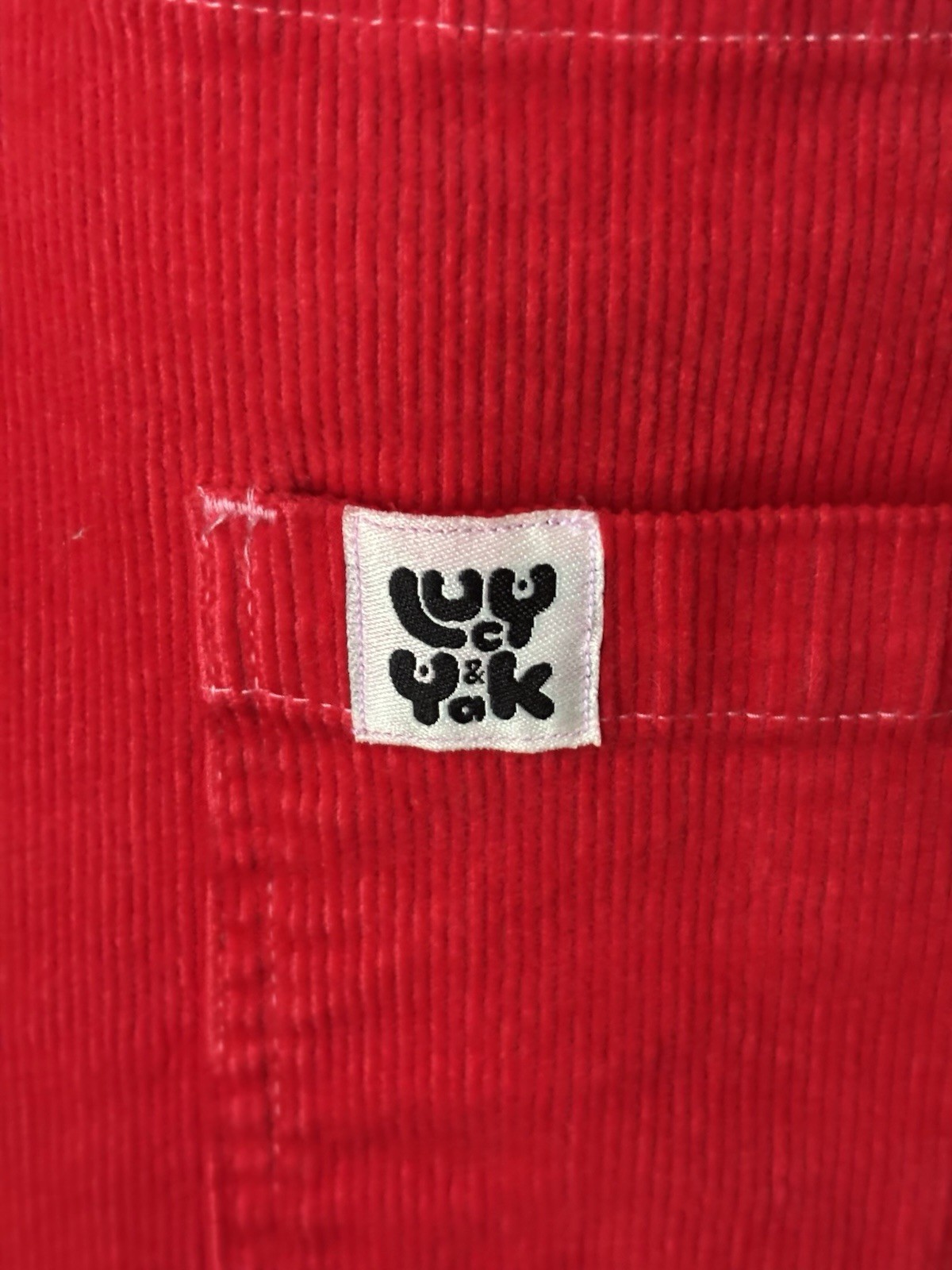 Lucy & Yak Red Corduroy Dungaree Pinafore Dress Organic Cotton Med