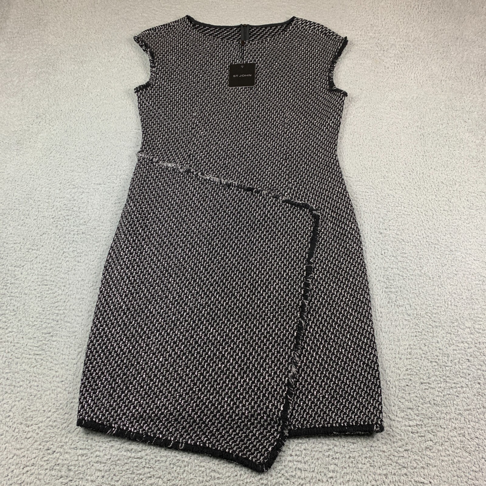 St. John Dress Womens 10 Rayon Black Gray Knit Sleeveless Sheath MRSP $1195 NEW
