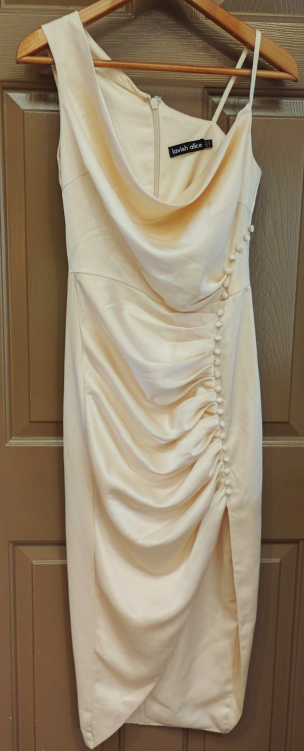 Lavish Alice Womens Ivory Satin Dress Off Shoulder Womens Sz 4 WOW