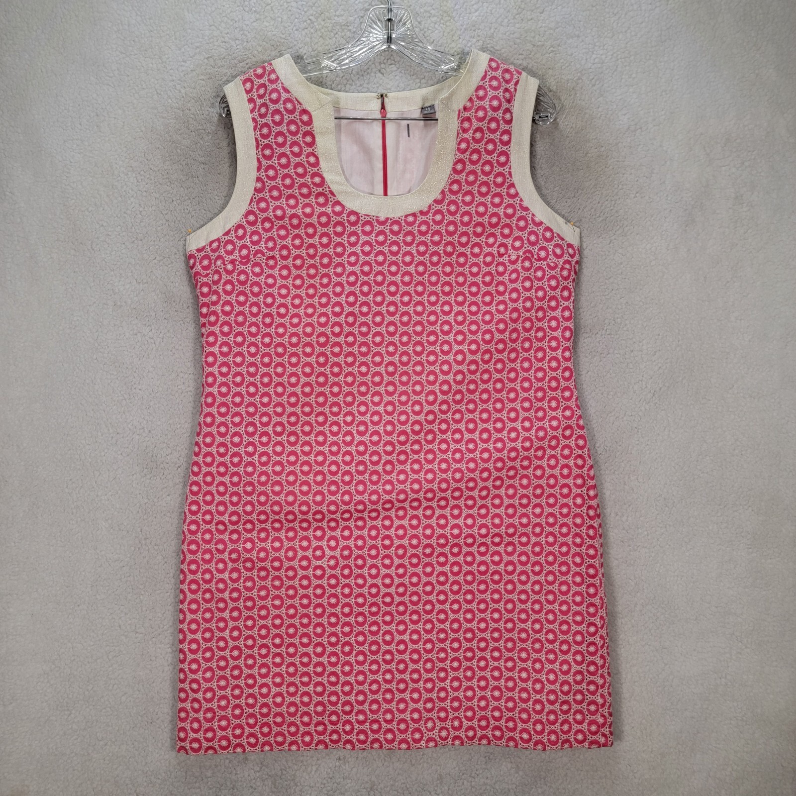 Unbranded Women Dress Size 14 Pink Floral Embroidered Eyelet Glitter Retro Shift