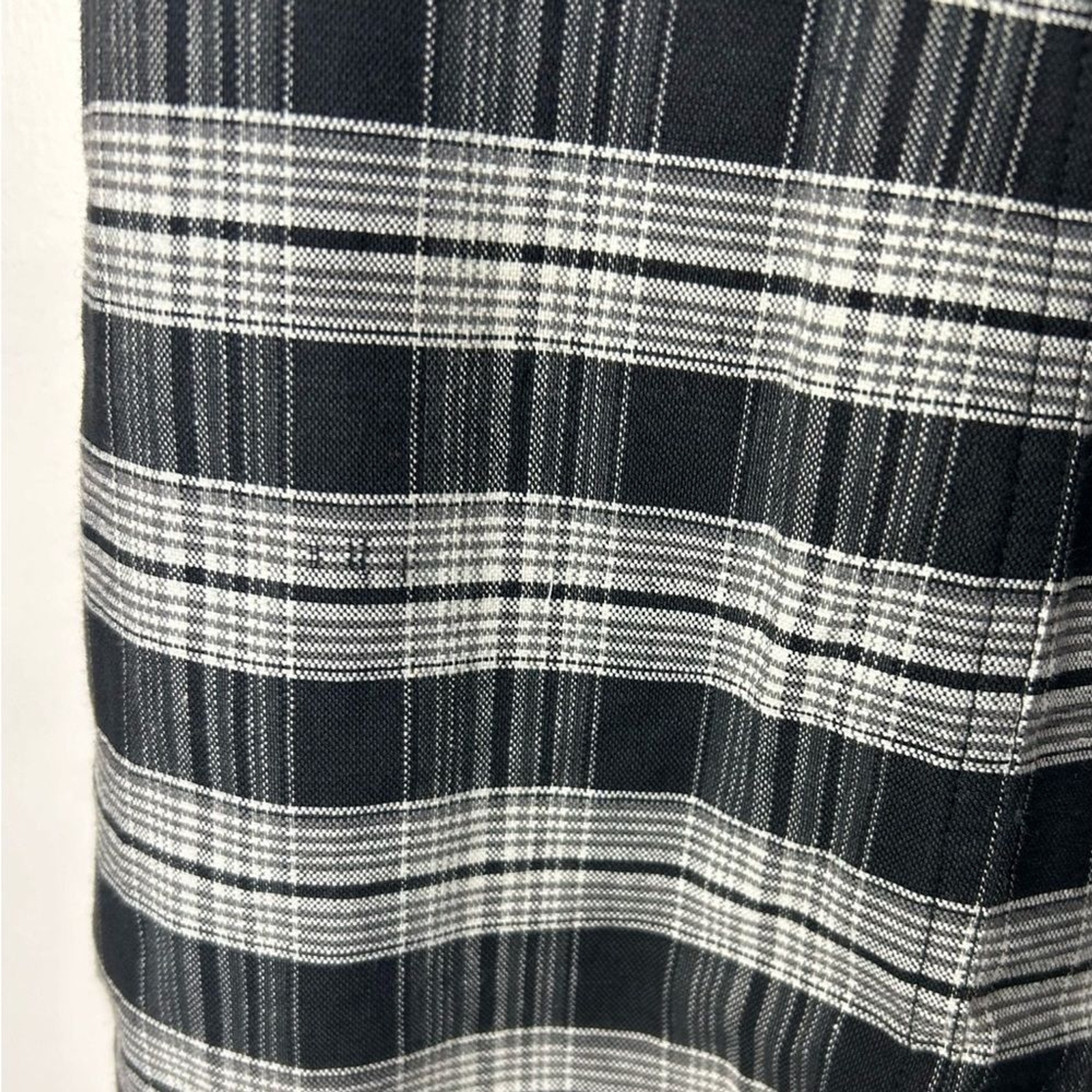 Crossroads Plaid Button Down Dress Chest Pockets Size Large Black Gray White
