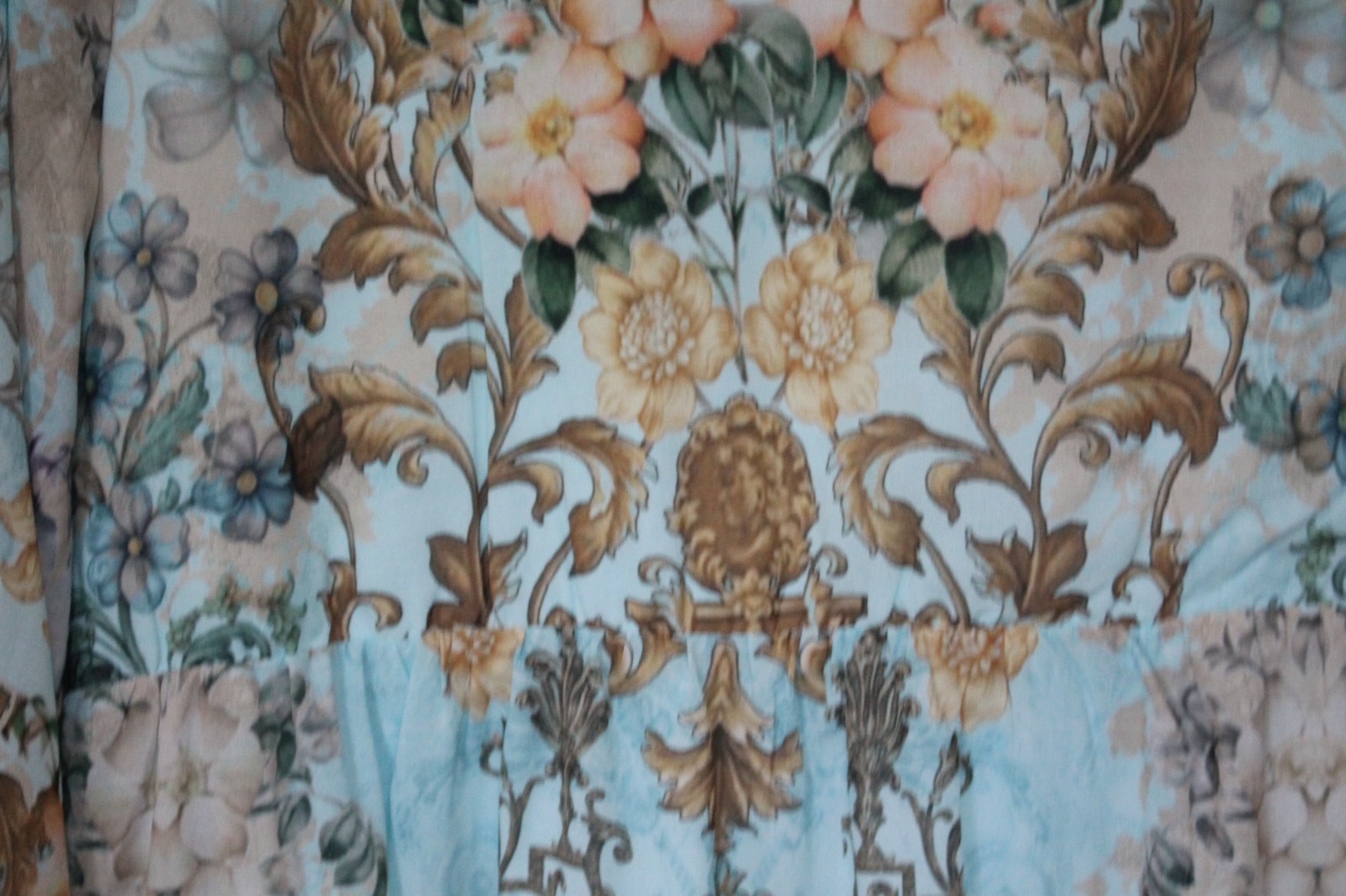 Soft Surroundings Blue Gold Floral Baroque Bead V-Neck Tier Maxi Dress M SUPERB!