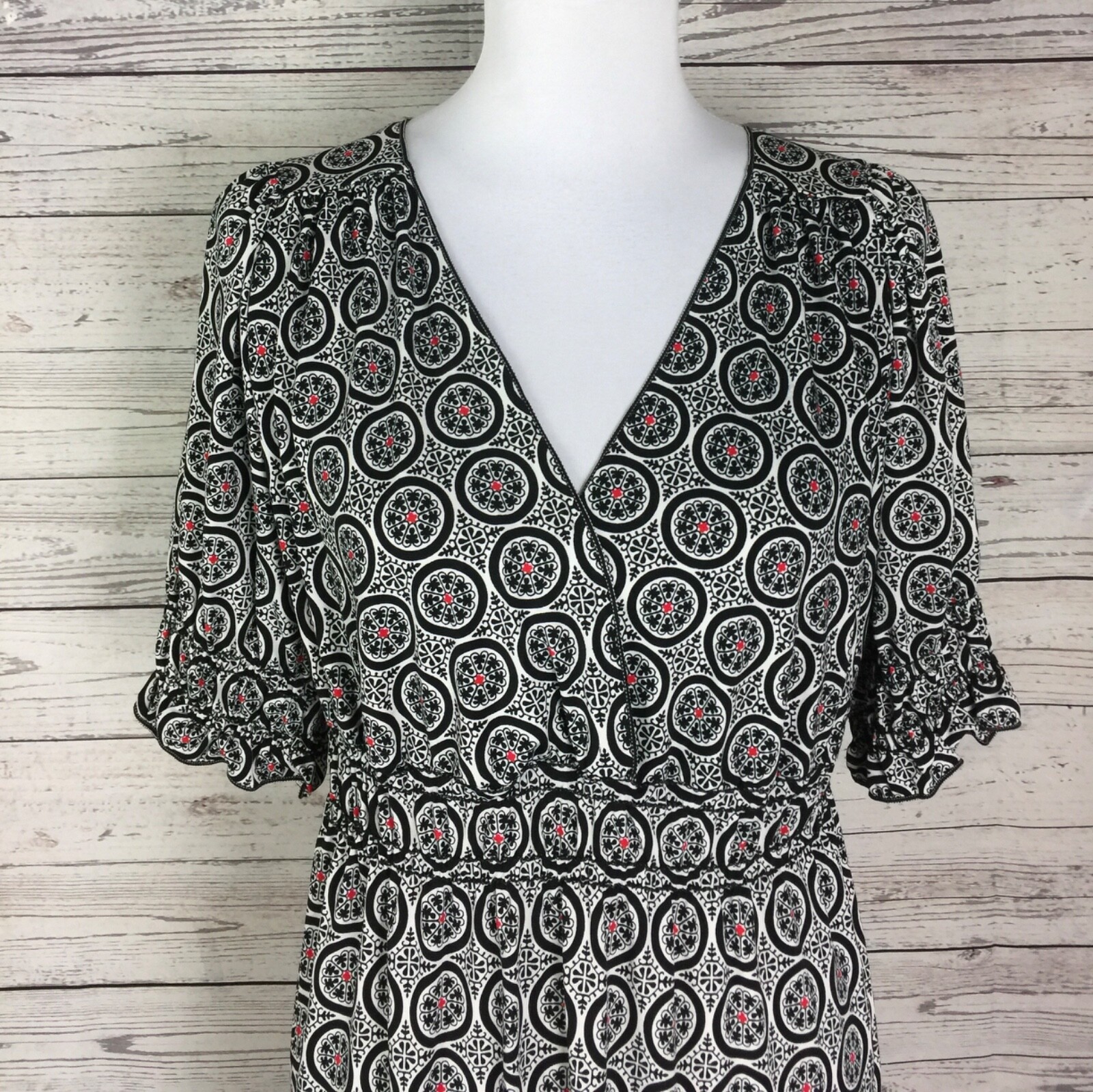 Max Edition Multicolor Geo Print Short Sleeve Surplice Blouson Dress Size M