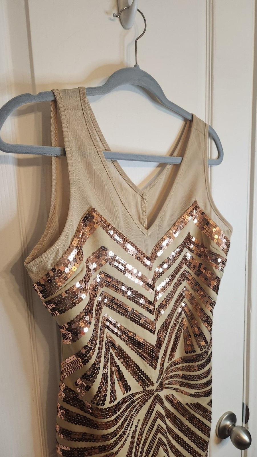 2b Bebe Rose Gold Sequin Bodycon Mini Dress