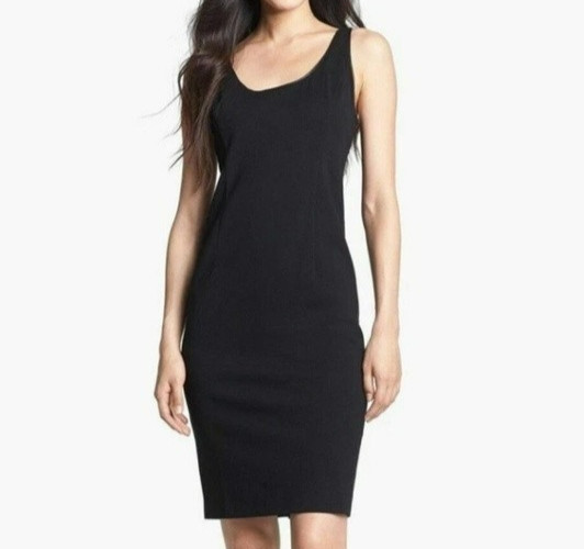 Eileen Fisher Ponte Knit Tank Dress Medium Black Sleeveless Stretch Silk Lining