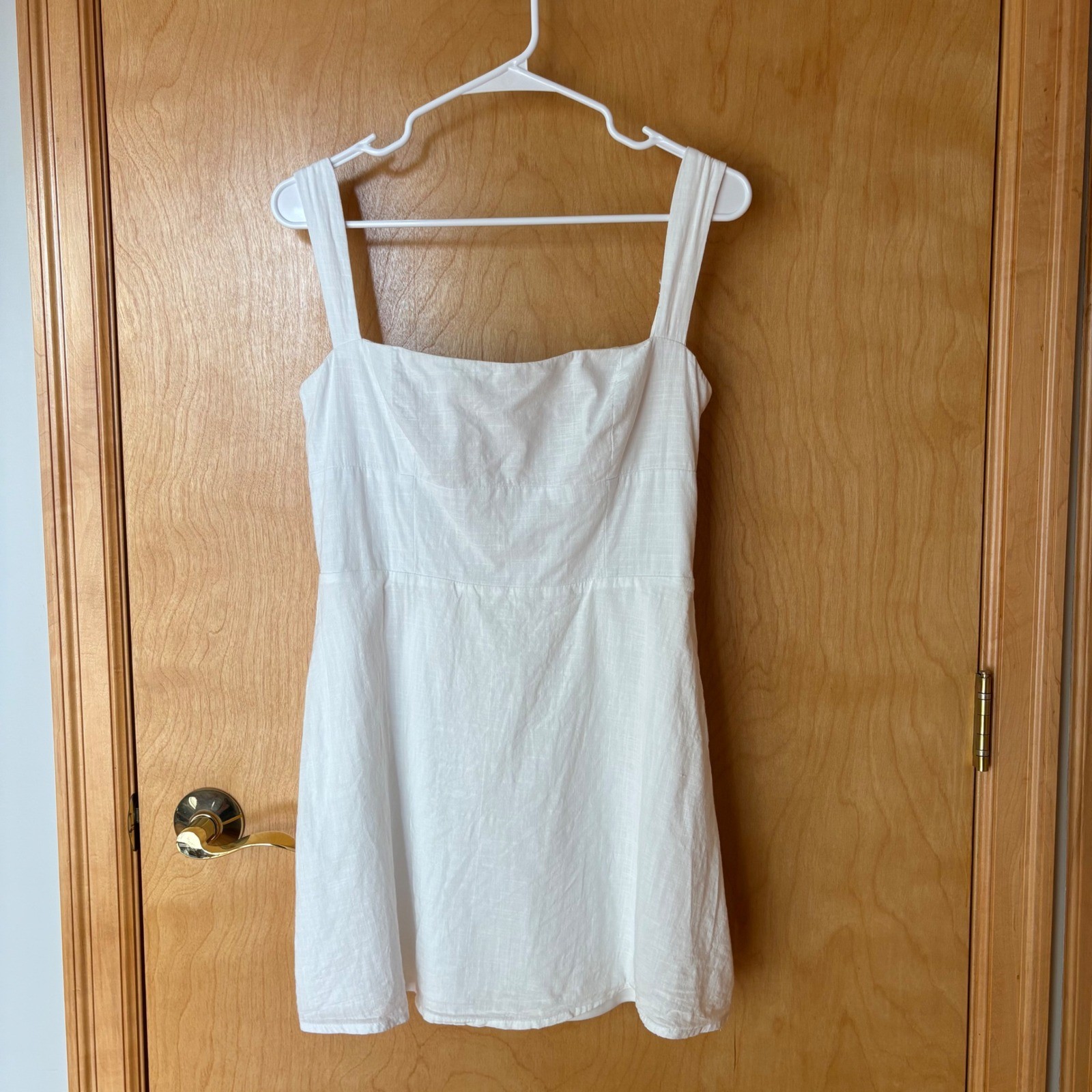 Billy J Mini Dress Women 12 White Cotton Square Neck Sleeveless Cutout Back