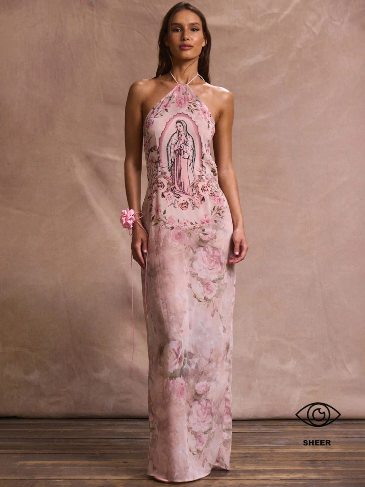 Musera Resort Halterneck Strappy Mesh Printed Maxi Cover Up Dress Summer Ibiza