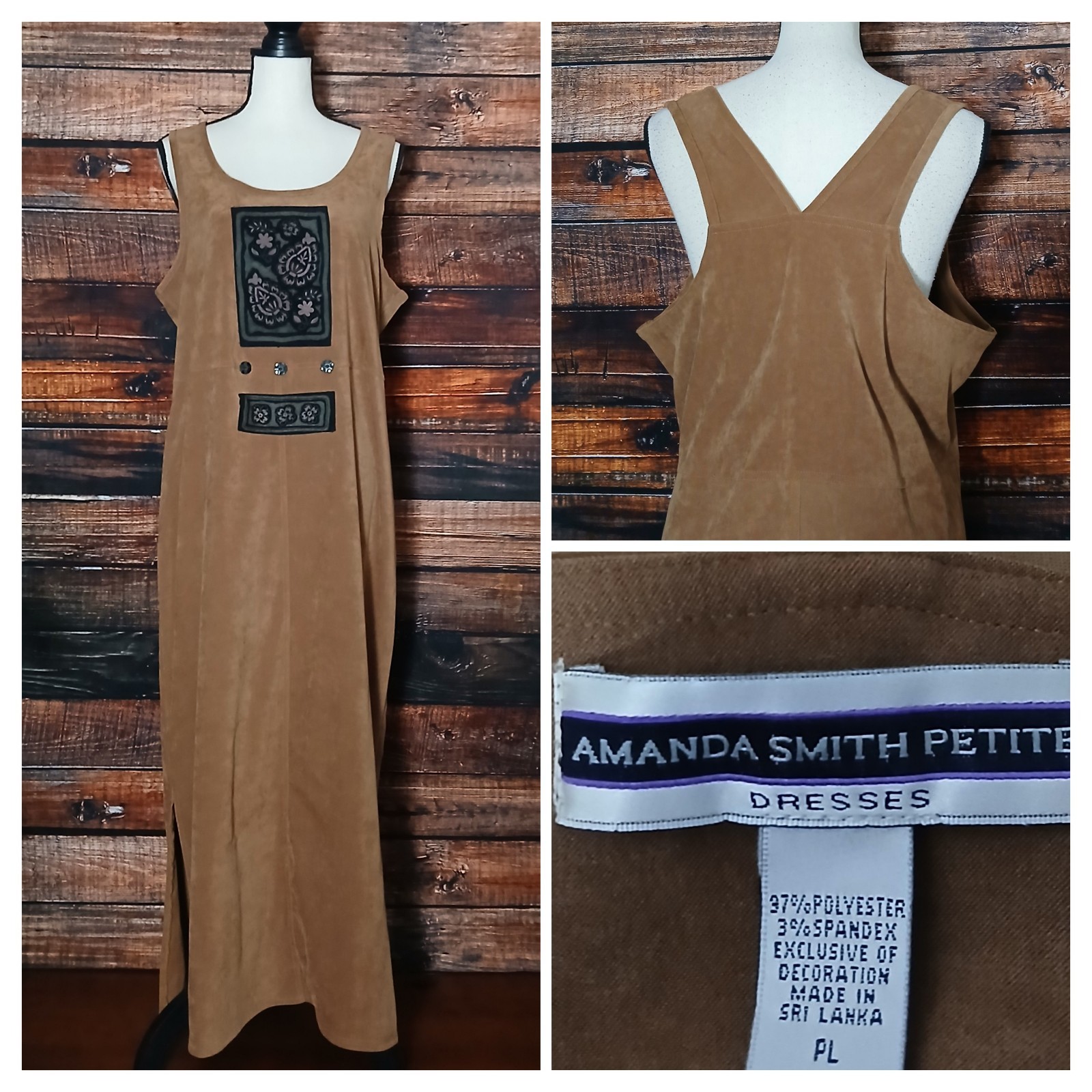 Amanda Smith Maxi Jumper Dress PL Large Petite Overall Faux Suede Vintage