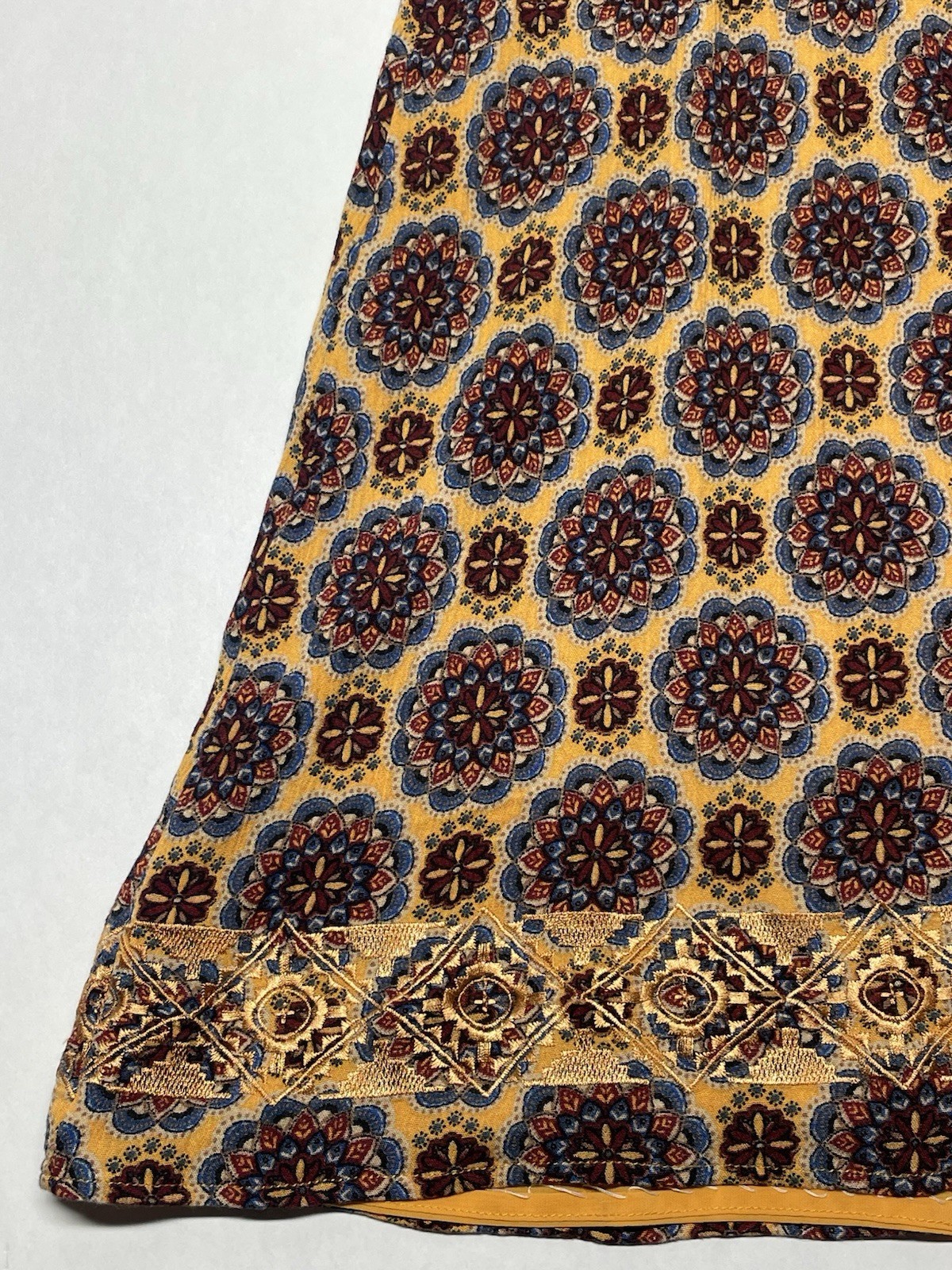 Golden Yellow Metallic Embroidered Mandala Dress Sz S Boho Funky Artsy Festival