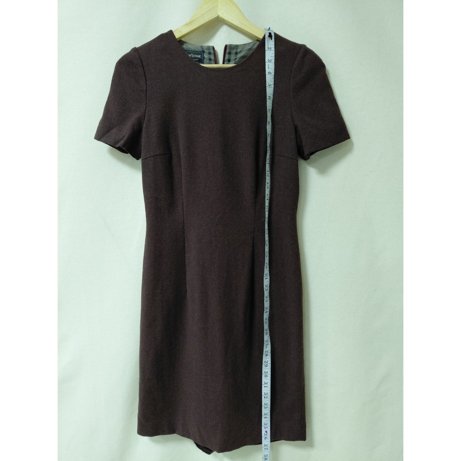 Barbour Dress Tartan Short Sleeve Solid Crew Neck Women