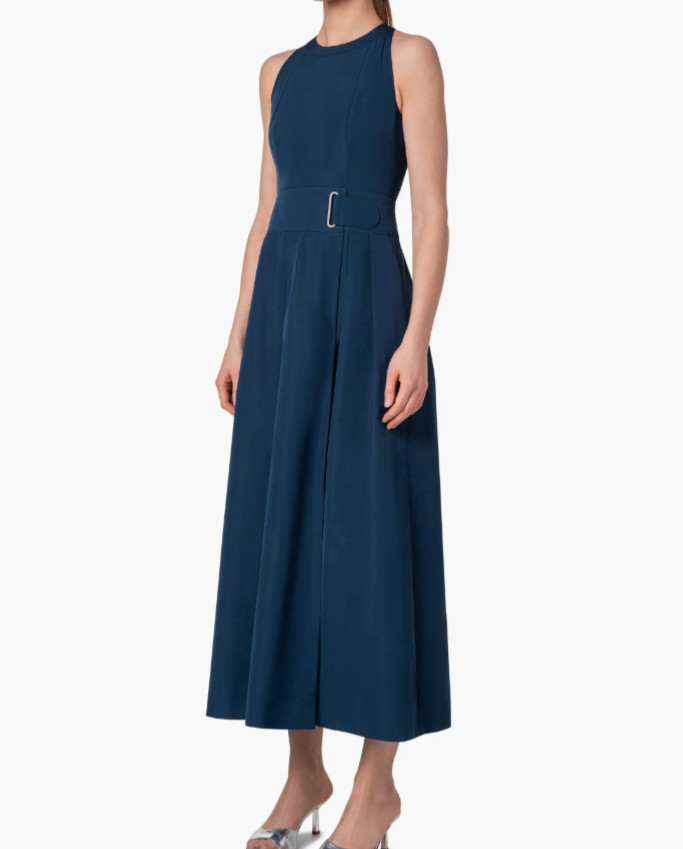 NEW, Akris Techno Taffeta Midi Dress in Navy Sz 6 #LD351