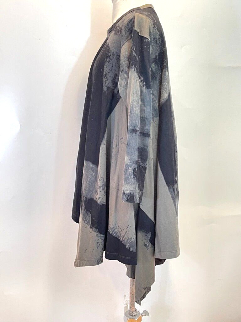 MOYURU TUNIC TOP High Low Hankerchief Hem Brown-Black Cotton M NEW