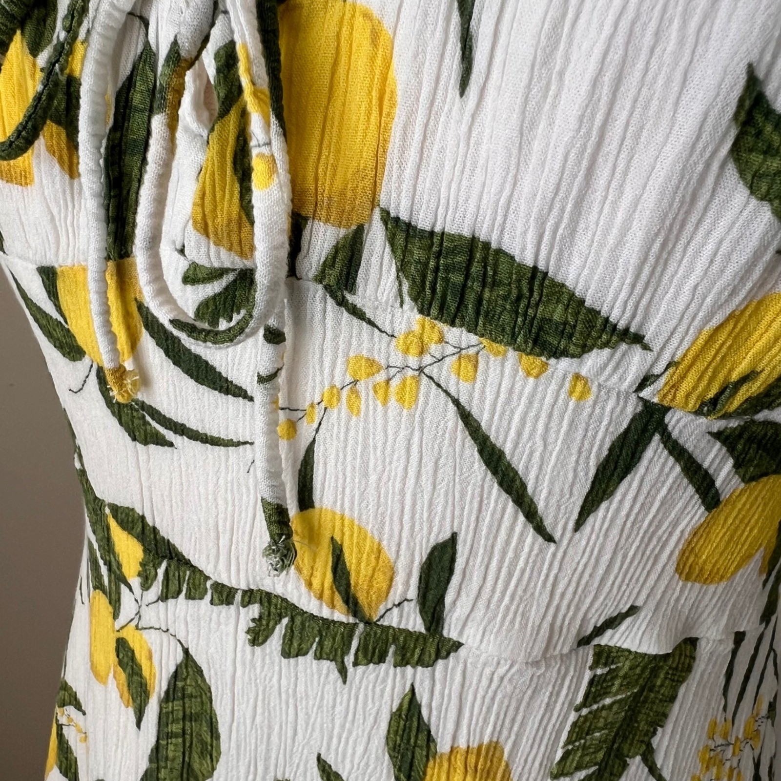 Pull&Bear Lemon Print Sweetheart Mini Dress White Yellow Green XL 9390/316/250