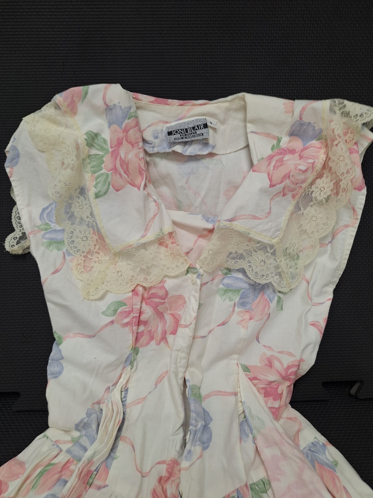 Joni Blair A-Line Floral V-Neck Button Lace Trim Midi Dress S White Pink