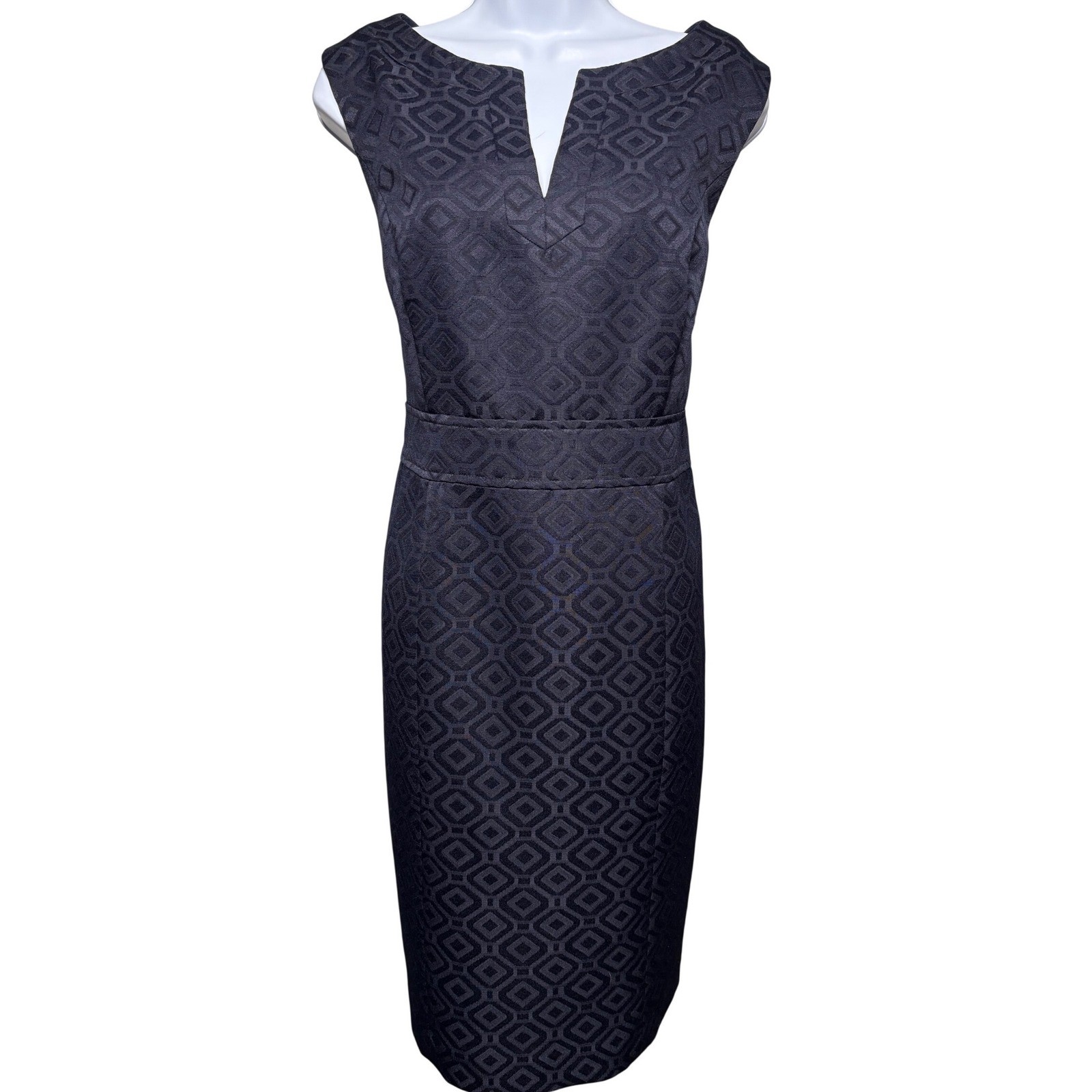 VTG KASPER Womens Black Jacquard Sheath Dress Sz 12 Textured Office Timeless