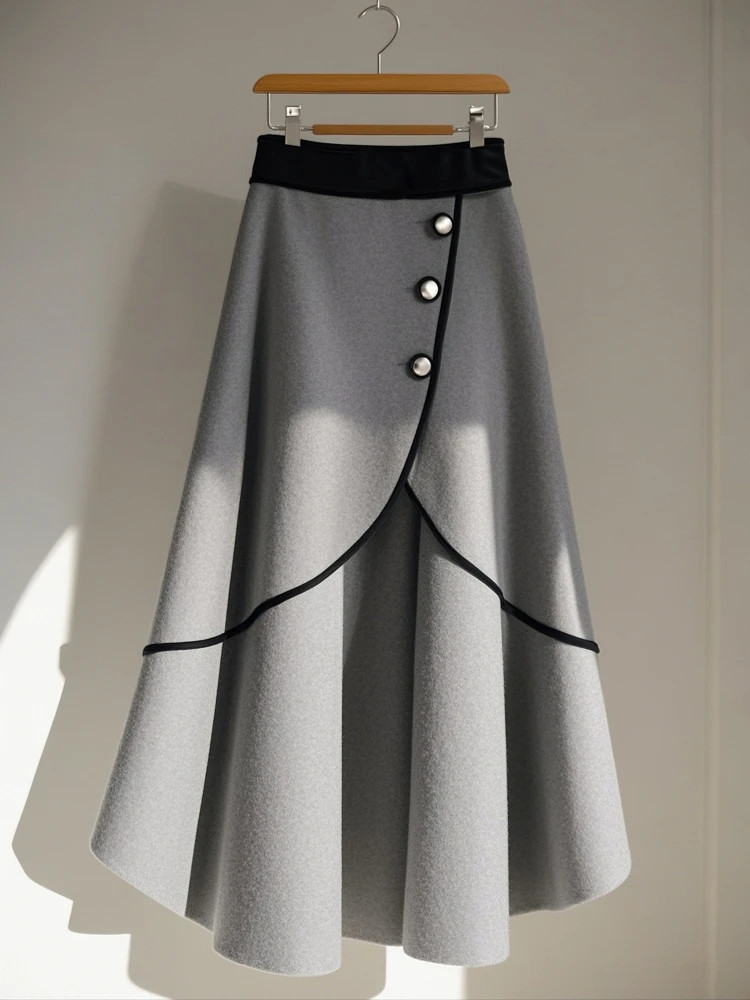 Elegant High Waist Sliming A-line Skirt for Women Autumn/Winter High Waist Vinta