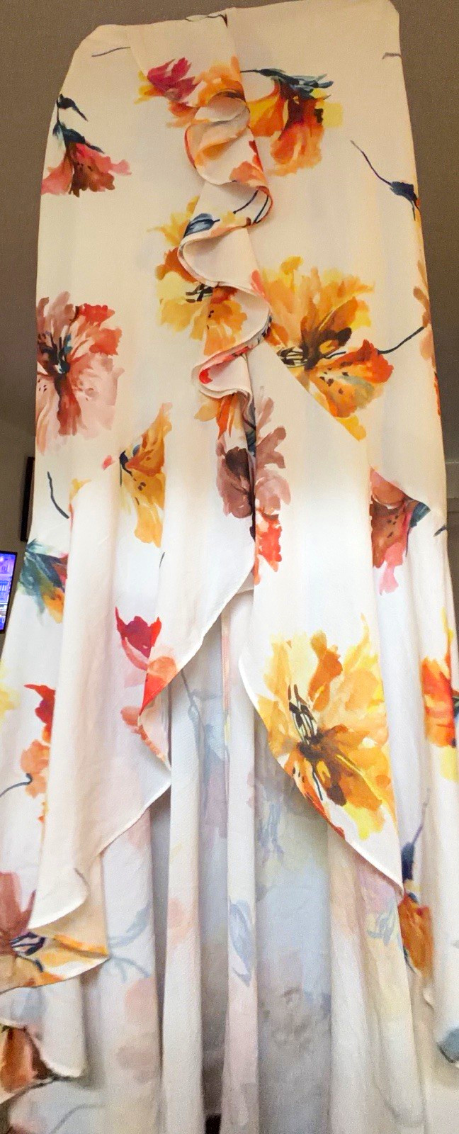 Premier Amour Women’s White Floral Ruffle Maxi Dress Lined Long Size 16