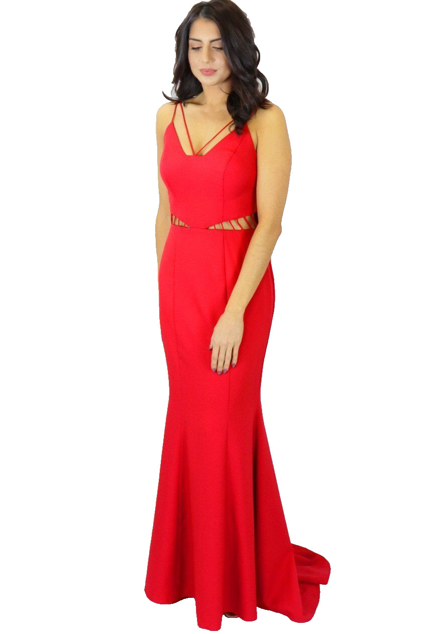 JARLO ‘Ashley’ ~ Black Double Harness Strap Cut Out Fishtail Gown S 6 NEW $168