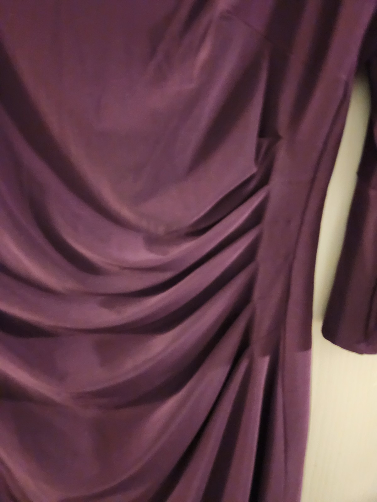 ANNE Klein Purple Bell Sleeve Sheath Dress Sz SMALL EUC LN Gathered Waist Slinky