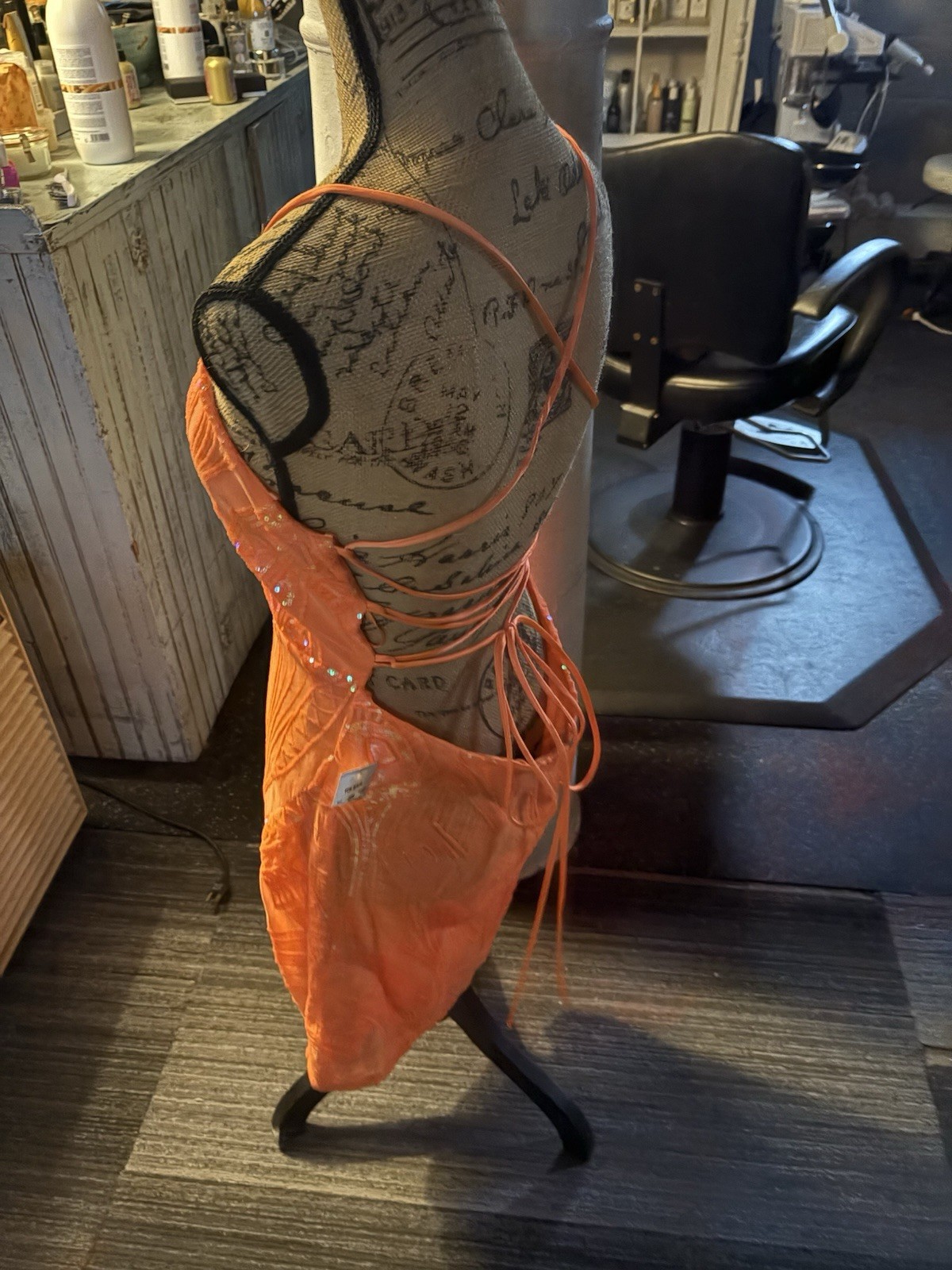 Crystal Doll Orange Sequin Mesh Strappy Mini Dress XL Party Bodycon