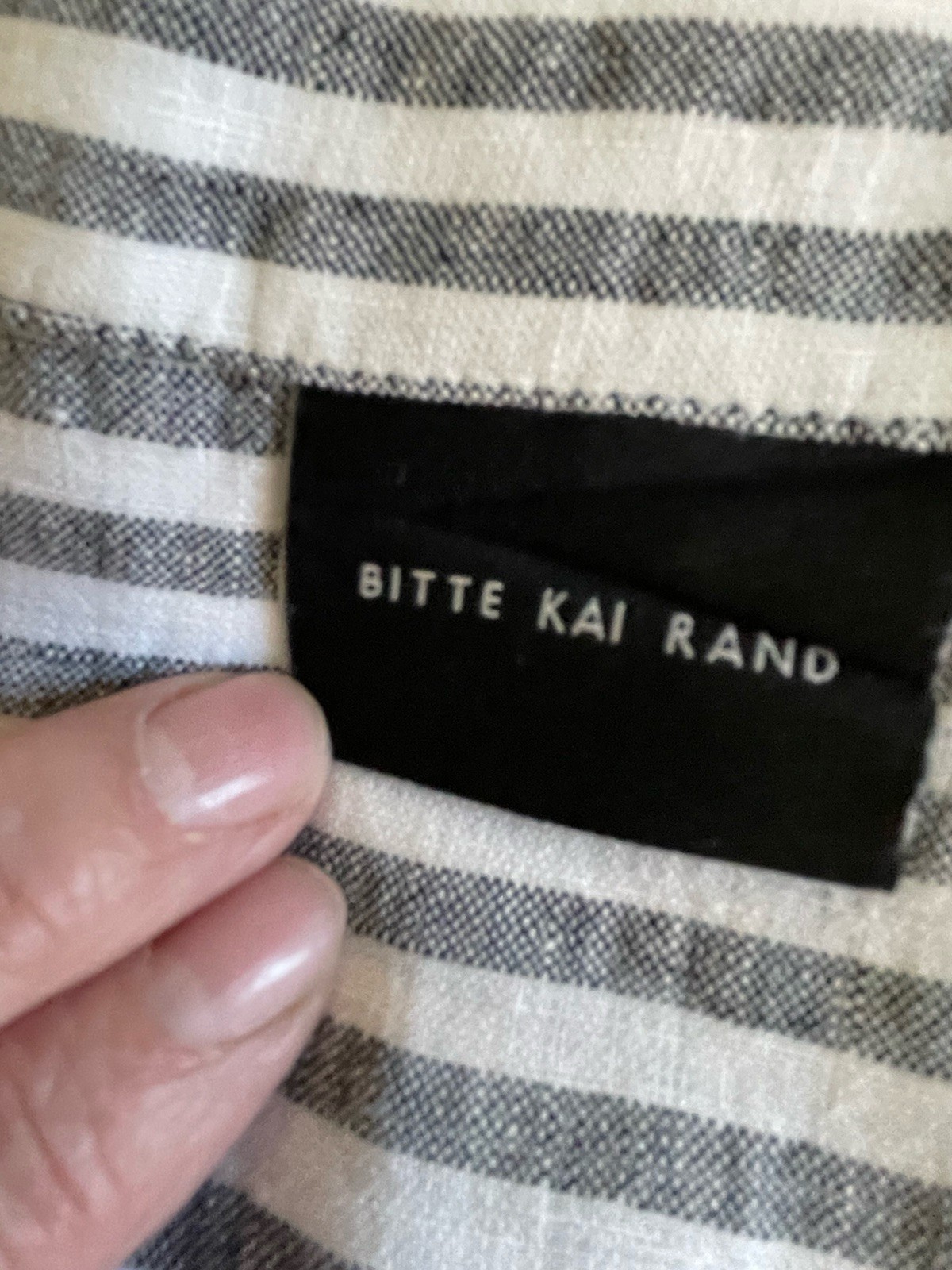 Bitte Kai Rand Grey White Stripe Linen Dress Button Front Pockets Sleeveless VGC
