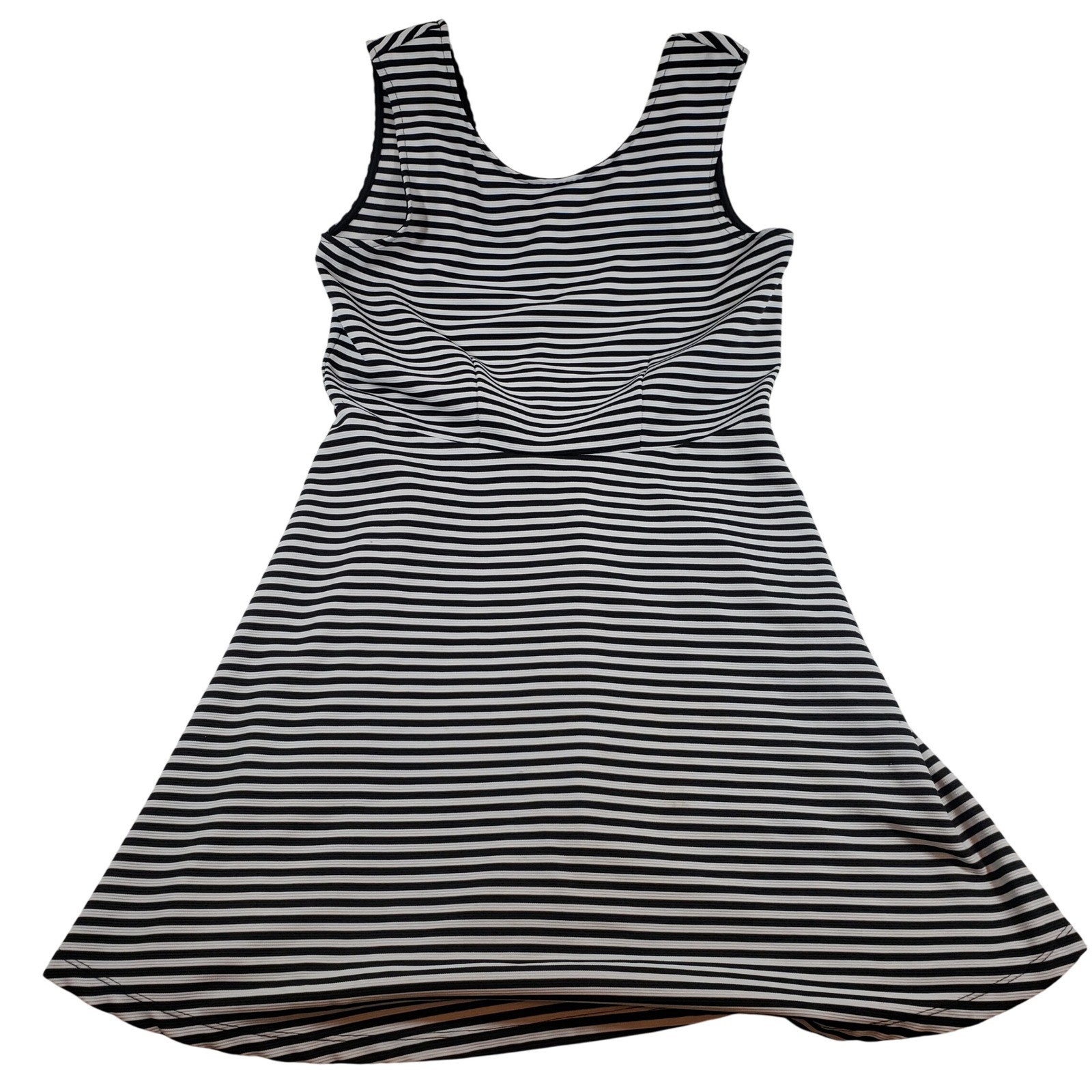 George Black White Striped Sleeveless Fit Flare Dress Size M 8 10 Casual