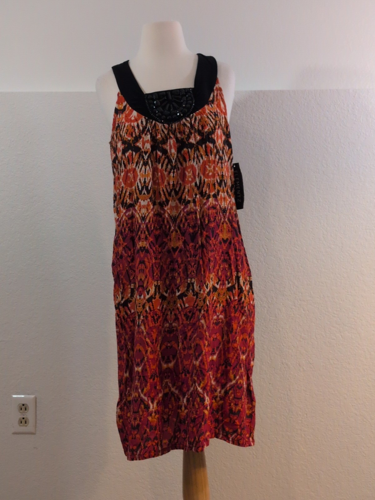Elementz NEW Dress Orange Black Bling at Neckline Medium 10/12 Below Knee $44.00