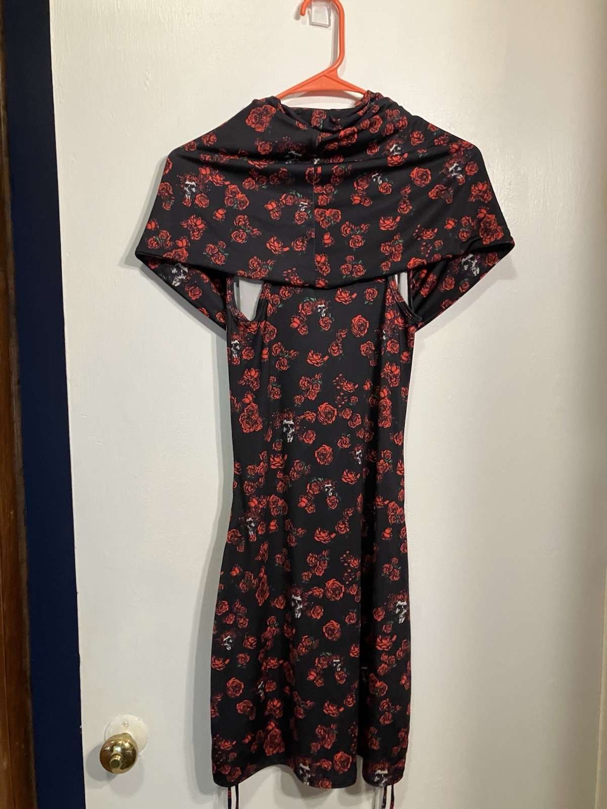 Warrior Within Designs Grateful Dead Rose Floral Bodycon Cowl Neck Midi Dress S