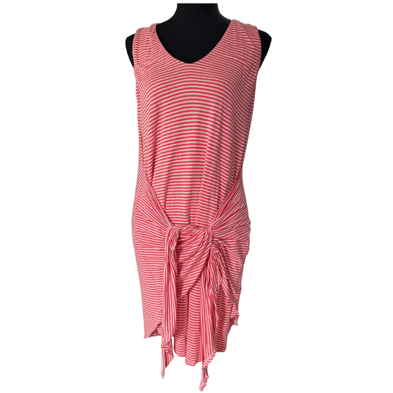 Dolan Left Coast Collection Red White Striped Front Tie V-Neck Dress Petite M