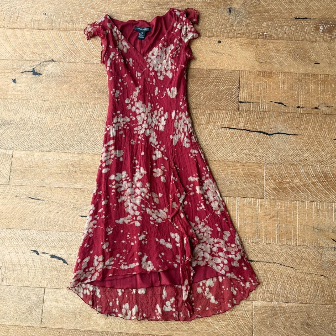 Vintage Y2K floral silk ruffle high low dress romantic summer style size M