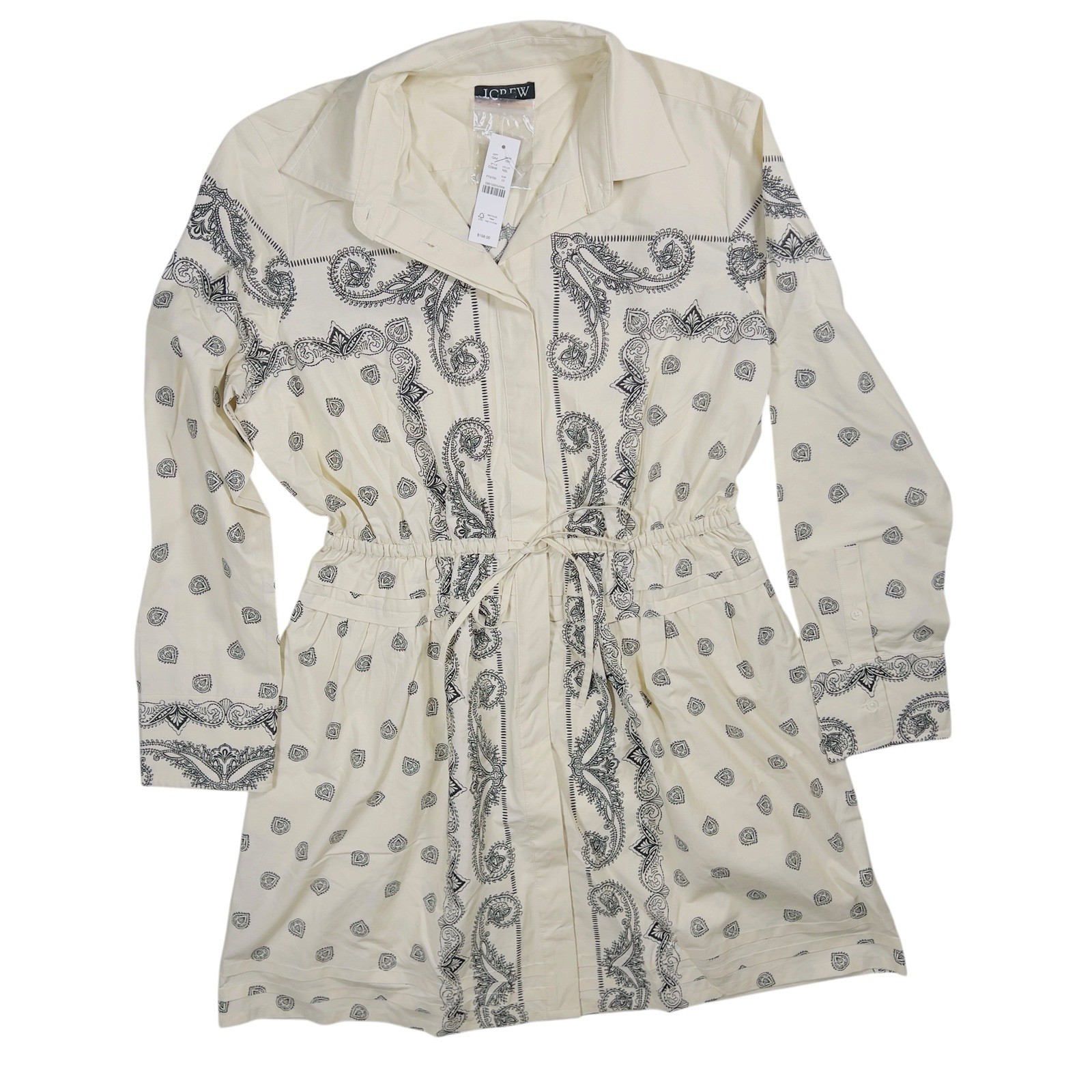 J.Crew Dress Women’s Size 10 Cream Black Bandana Mini Shirt Poplin (Retail $198)