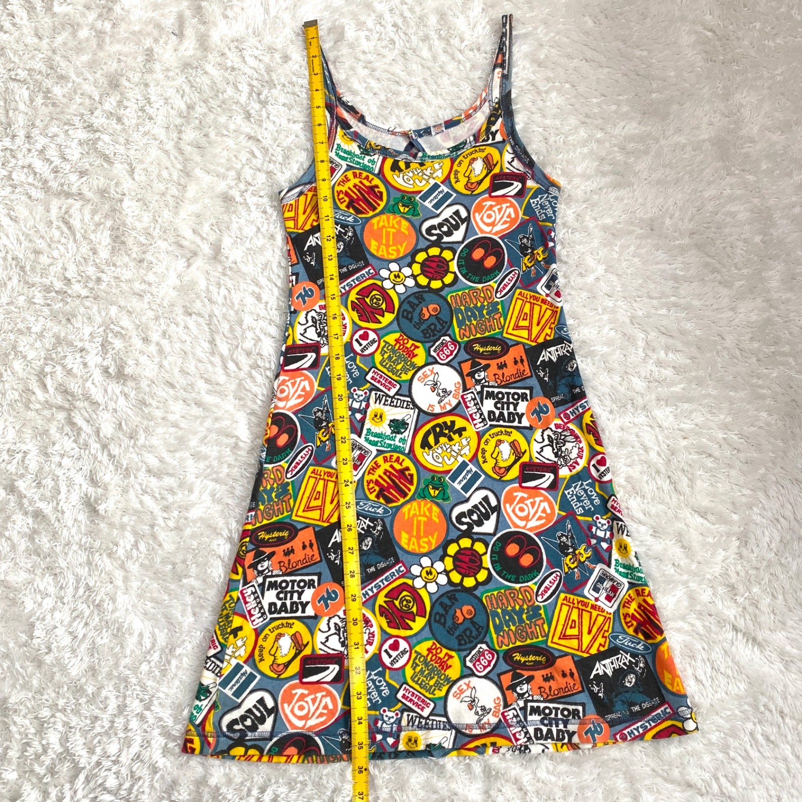 Hysteric Glamour Y2K Sticker Patch All-Over Print Cotton Camisole Slip Dress