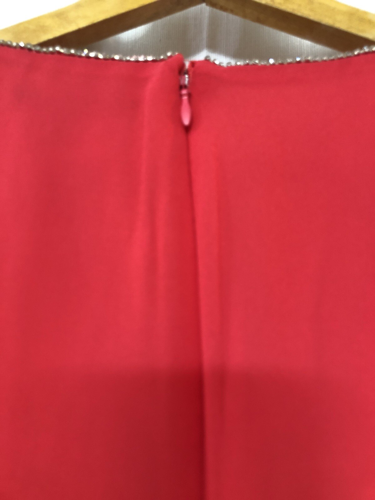 Marina Flutter Sleeve Cascade Ruffle Dress Sz 4 Rhinestone Neck Cherry Red NEW
