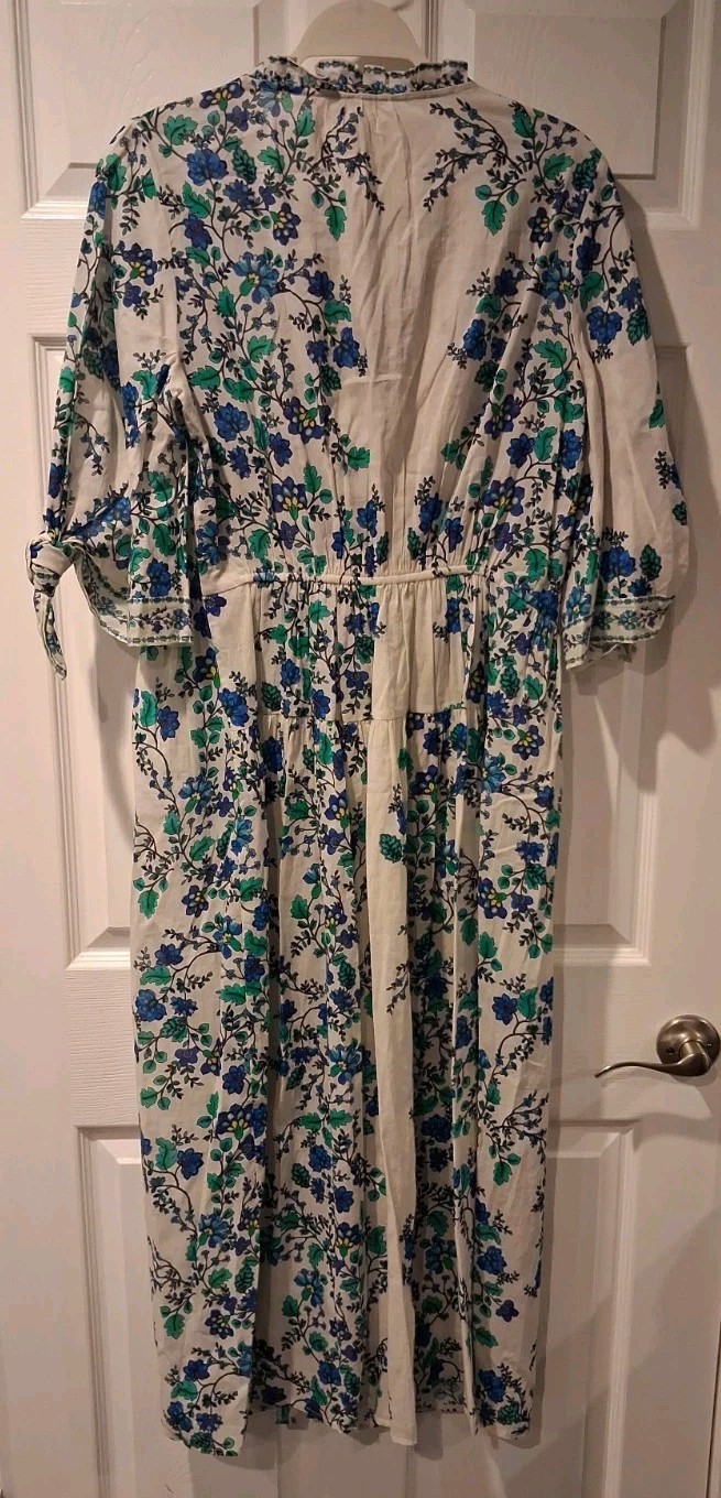 Shoshanna 3/4 Sleeve 100% Cotton Maxi Dress Size M Multicolor