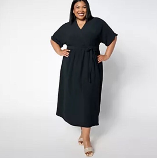Attitudes By Renee Regular Textured Woven Dress Black Size XL