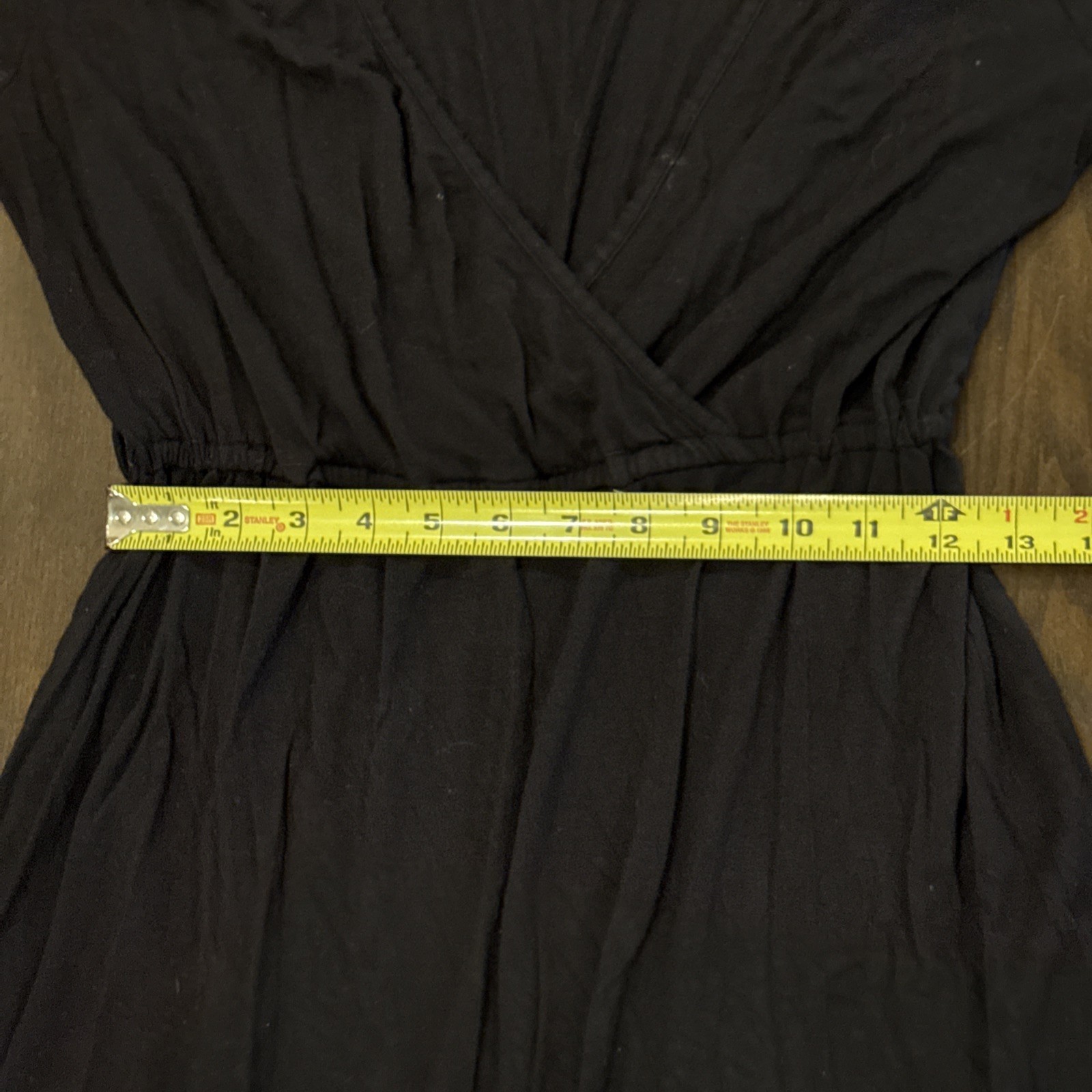 Presley Skye Belted Long Dress Black Simple V Neck Short Sleeve Medium USA