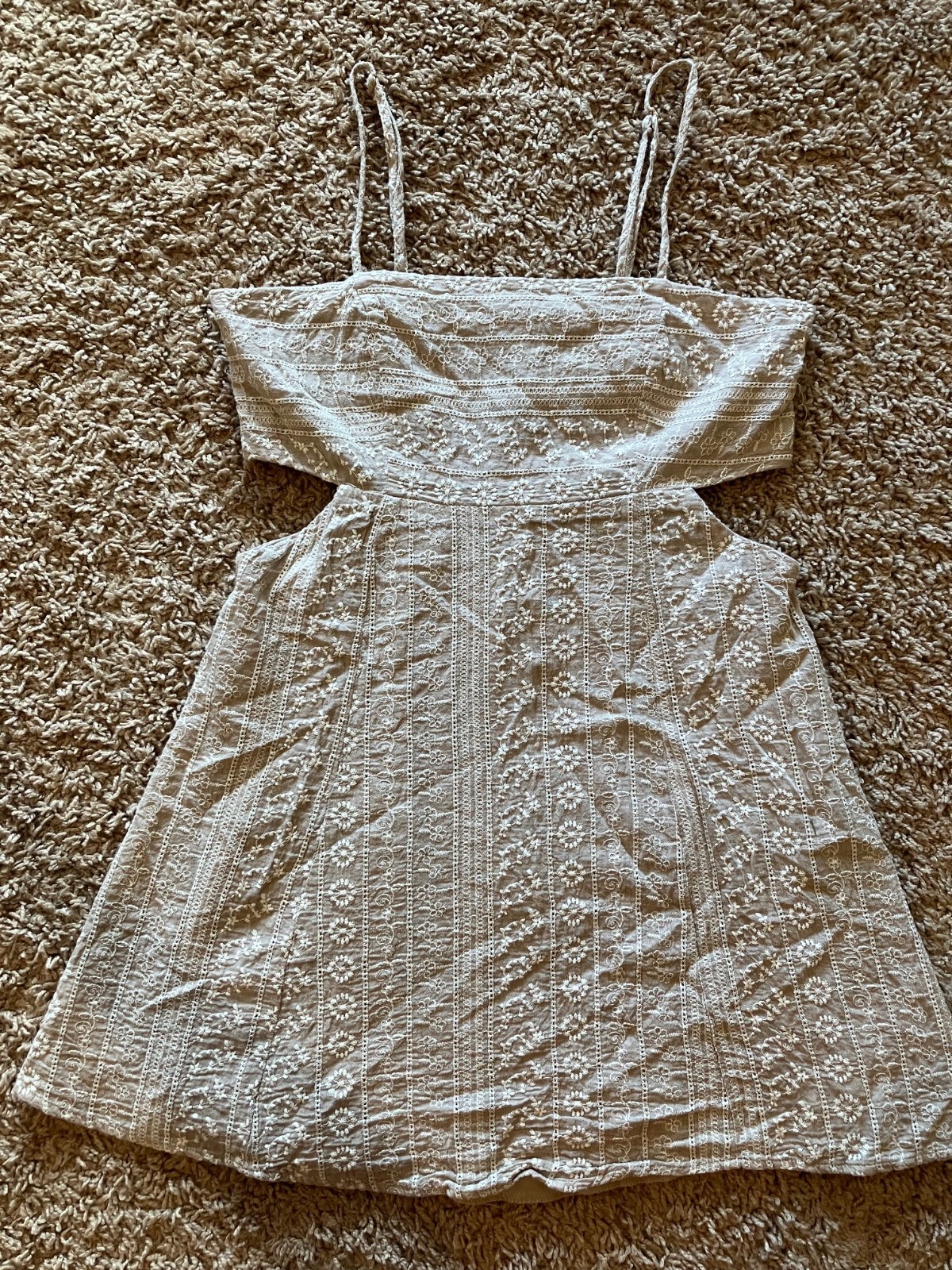 Altar’d State Embroidered Mini Dress Small Tan Side Cutout Cotton Boho Cottage