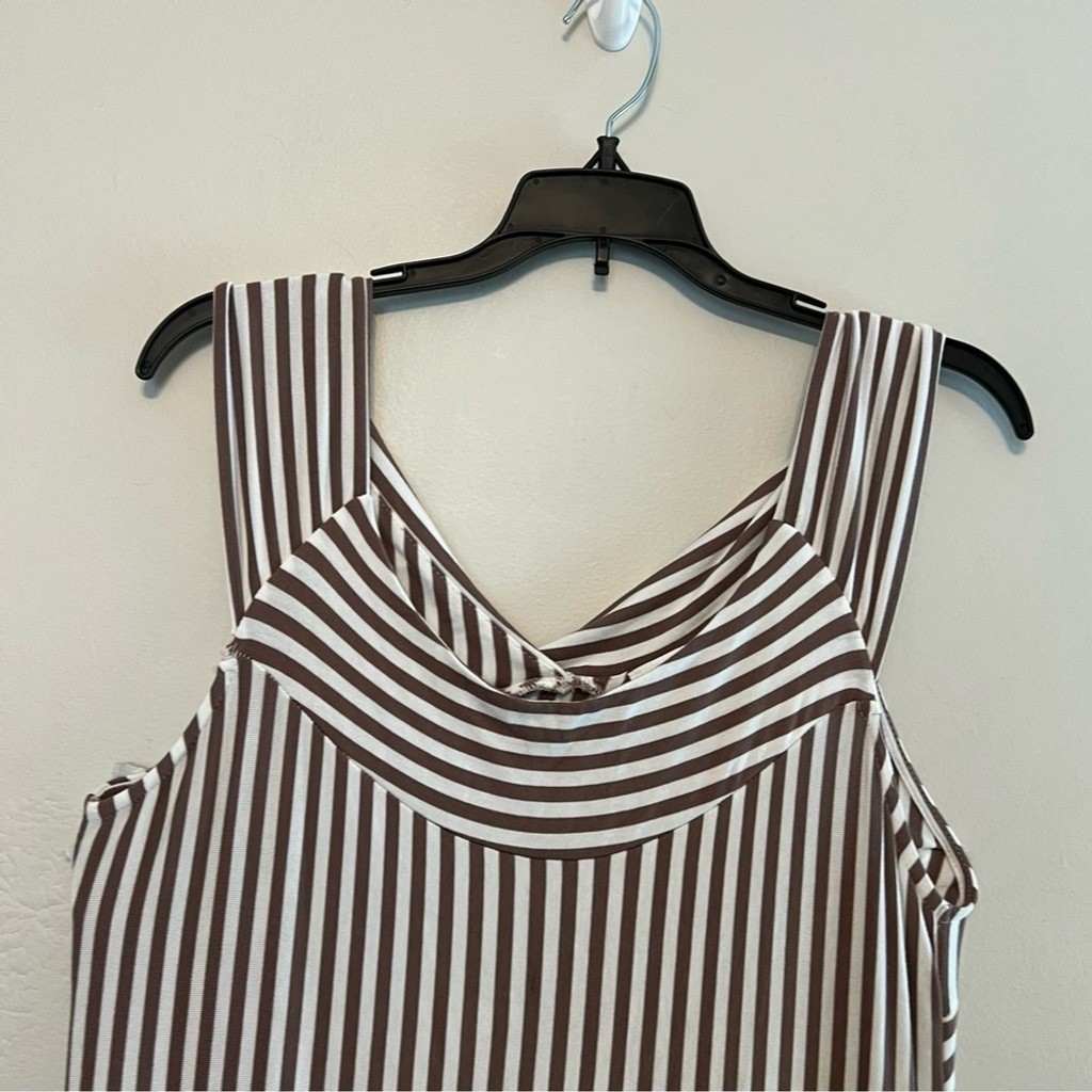 OSO Casuals Viscous Soft Stretchy Maxi Dress in Brown & White Striped Large