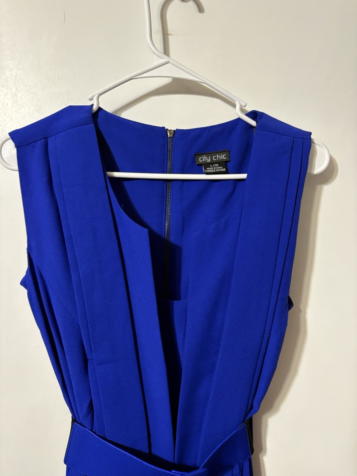 City Chic Royal Blue Panel V-Neck Belted Dress Size 20 New