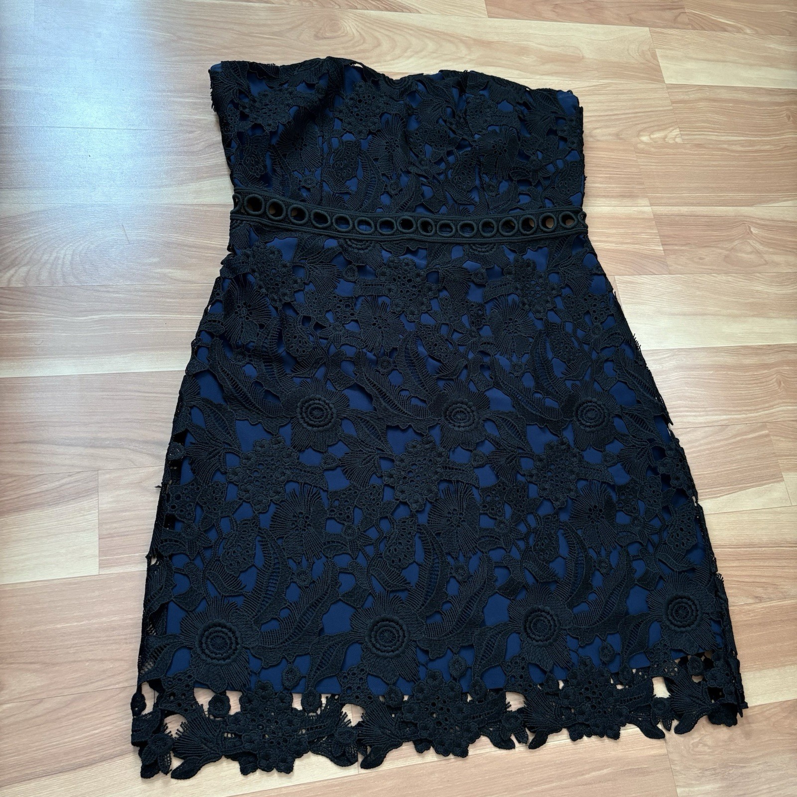 Sam Edelman Black Guipure Lace Strapless Dress Size 12 Large Romantic Summer