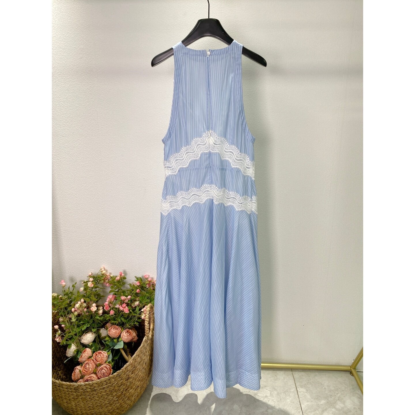 sandro Blue Striped Lace patchwork Sleeveless Dresses Women’s