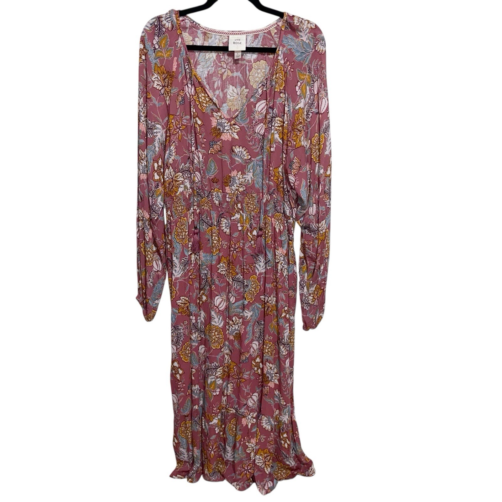 Knox Rose Womens Large Floral Long Maxi Tiered Boho Prairie Cottagecore Hippie