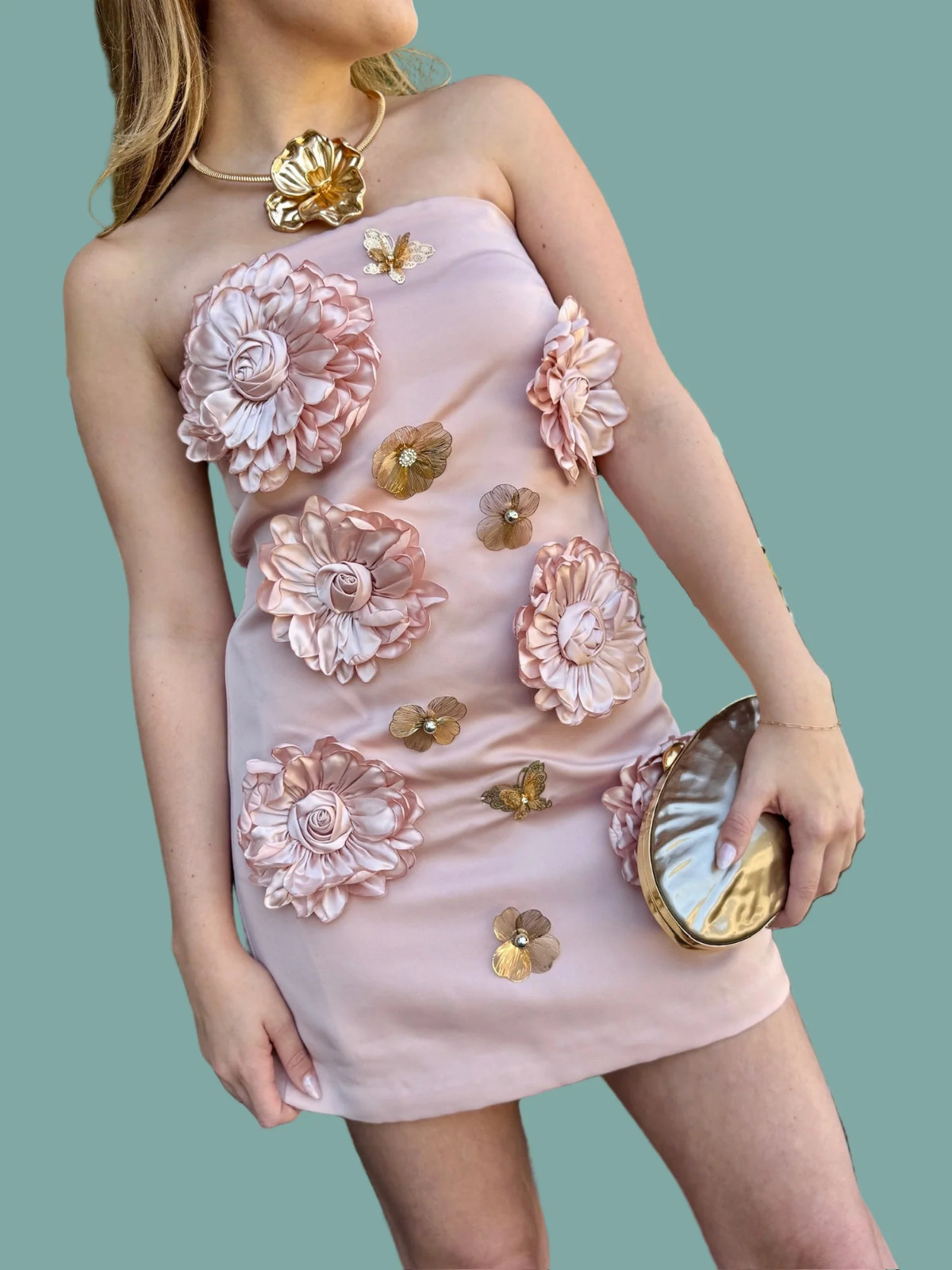 Elliatt Camile Dress 3D Floral Mini XS S M L Pink Satin Party Cocktail Evening